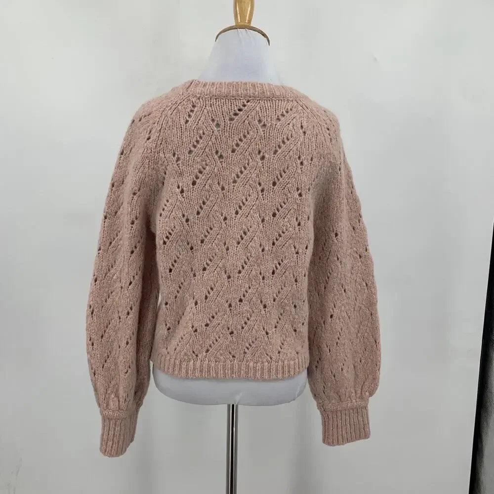 J.Crew Womens Sweater Womens S Small Pale Pink‎ Wool Blend Open Knit Pointelle